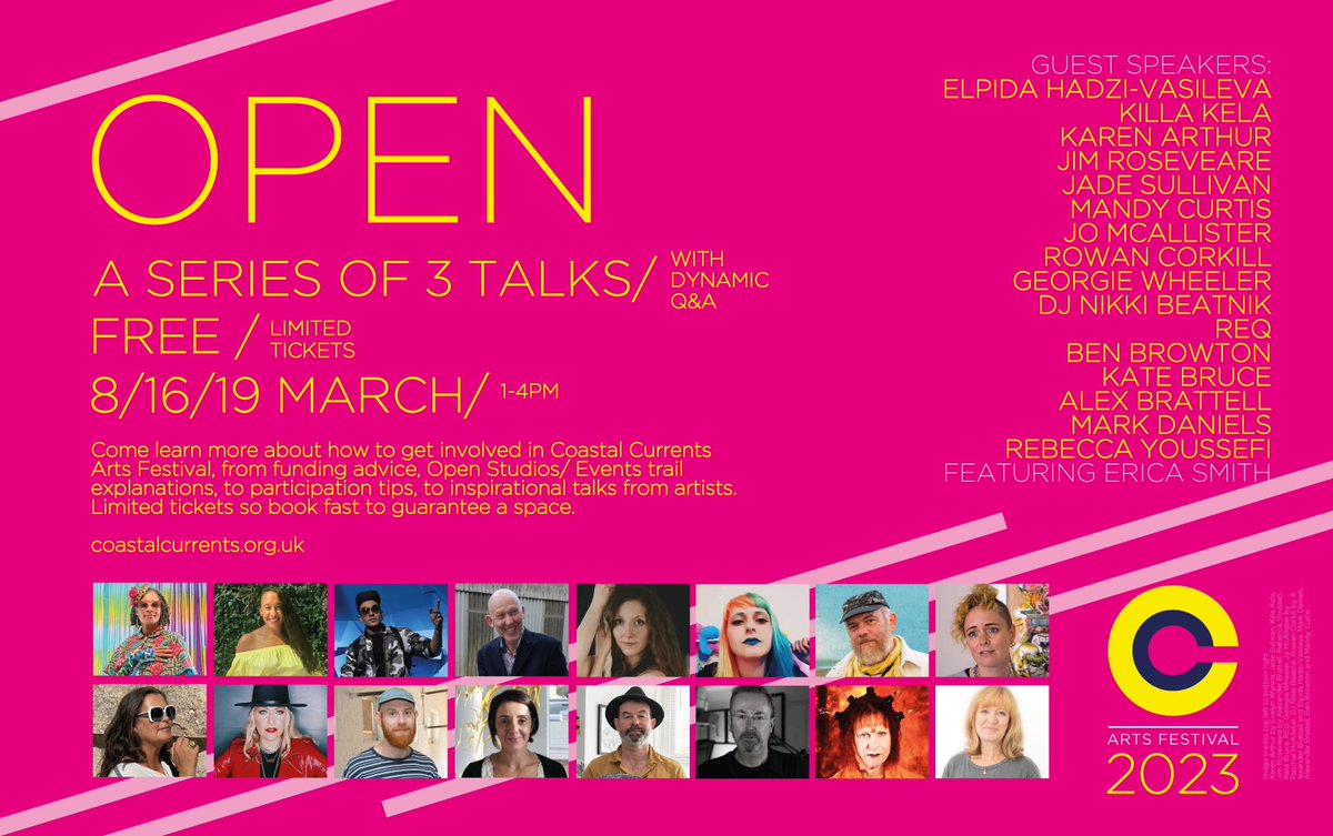 ANNOUNCEMENT📣

Coastal Currents Open Talks

A series of three FREE talks by inspirational creatives, taking place on Wednesday 8, Thursday 16 and Sunday 19 March 2023.

Find out more and book your place at: bit.ly/3J1aUCu