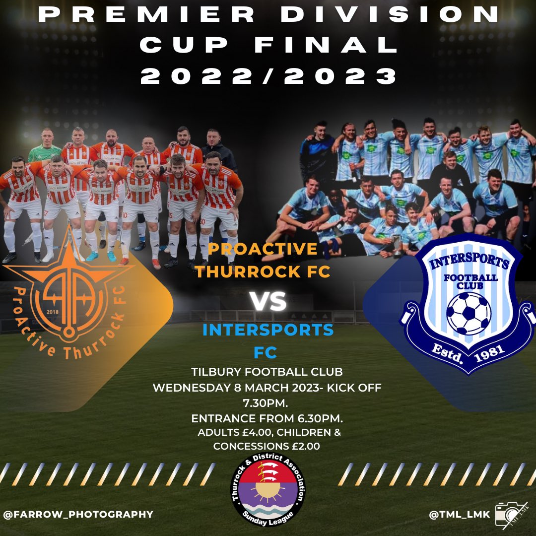 Congratulations to ProActive and @IntersportsFC making it to the premier division cup. If you’re not busy next Wednesday then pop over.