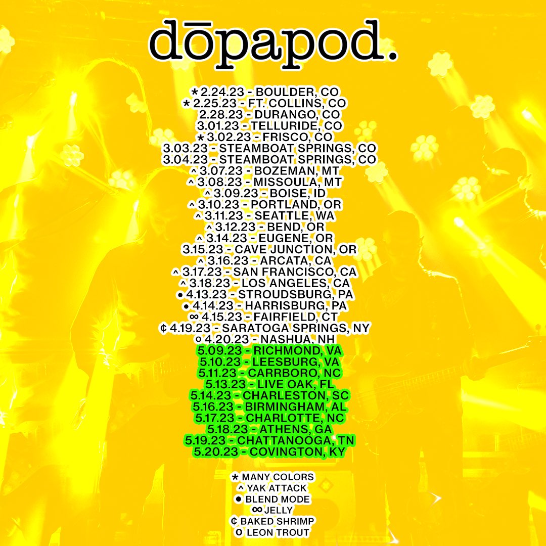 Dopapod (@dopapod) on Twitter photo NEW SPRING TOUR DATES!! π« Tickets go on-sale this Friday, Mar. 3rd at 10:00am π dopapod.com/tour 
#dopapod #springtour NEW SPRING TOUR DATES!! π« Tickets go on-sale this Friday, Mar. 3rd at 10:00am π dopapod.com/tour 
#dopapod #springtour