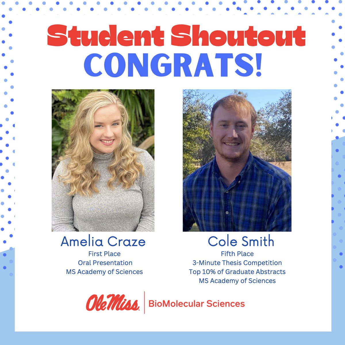 BioMolecular Sciences (@olemissbms) on Twitter photo Congratulations to 2️⃣ of our E-Tox Graduate Students, Amelia and Cole‼️🔵🔴🔵 <a href="/olemisspharmacy/">Ole Miss Pharmacy</a> #olemiss #etox Congratulations to 2️⃣ of our E-Tox Graduate Students, Amelia and Cole‼️🔵🔴🔵 <a href="/olemisspharmacy/">Ole Miss Pharmacy</a> #olemiss #etox