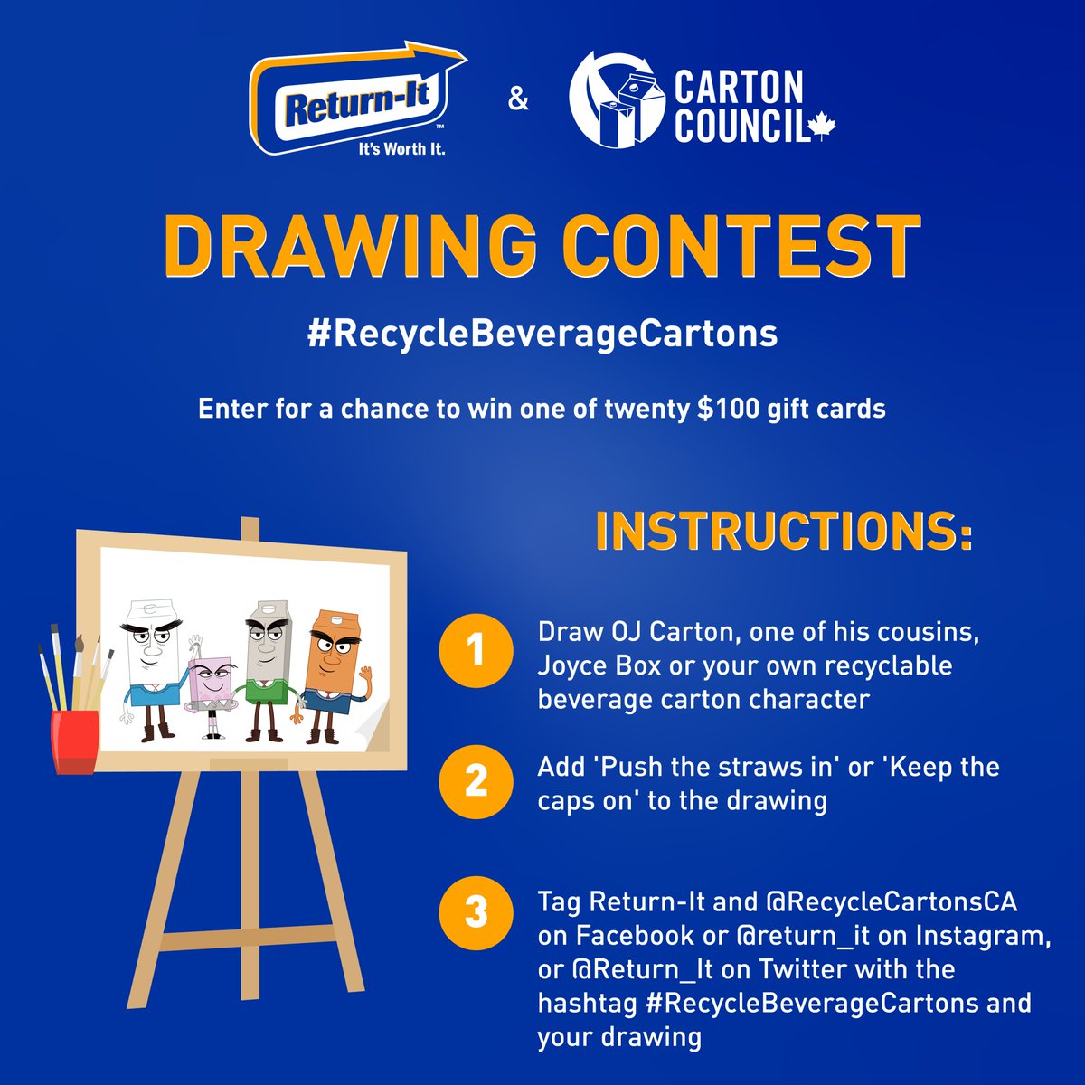 Return_It's tweet photo. 🎨 DRAWING CONTEST🎨

Get your creative juices flowing. Share your recyclable beverage carton drawing with us for a chance to win a $100 gift card.

Full details: https://t.co/bdydvnFlEf

#RecycleBeverageCartons #contest #drawingcontest https://t.co/EeJhZdB2MR