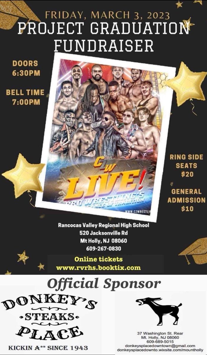 combatzone's tweet photo. THIS FRIDAY 3/3
#CZW partners with RVRHS for a benefit show! 100% of the proceeds go to #ProjectGraduation
#ProjectGraduation is an in school party after graduation to provide a safe environment for students
🎟️:https://t.co/sFUPnF9H7c
520 Jacksonville Rd, Mt Holly NJ
🔔:7pm https://t.co/Ym0c3xdkgq