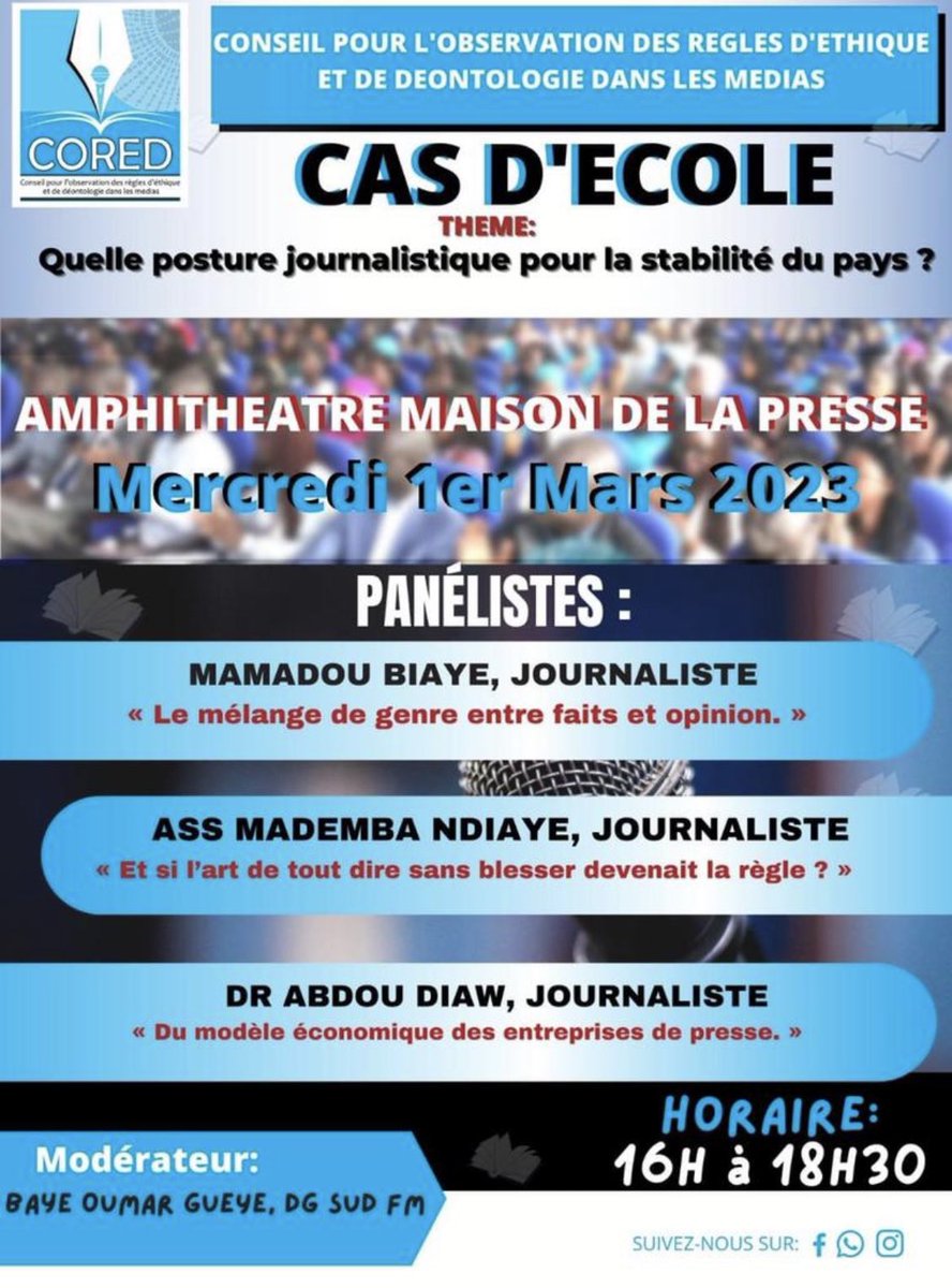 MadembAS's tweet image. Je prends le risque, sur demande du #Cored, de faire une petite conversation publique sur le journalisme à la Maison de la Presse Babacar Je vais me contenter de dire #NayRafet et fuir immédiatement ! Lol #Senegal #Kebetu @aliamsi
