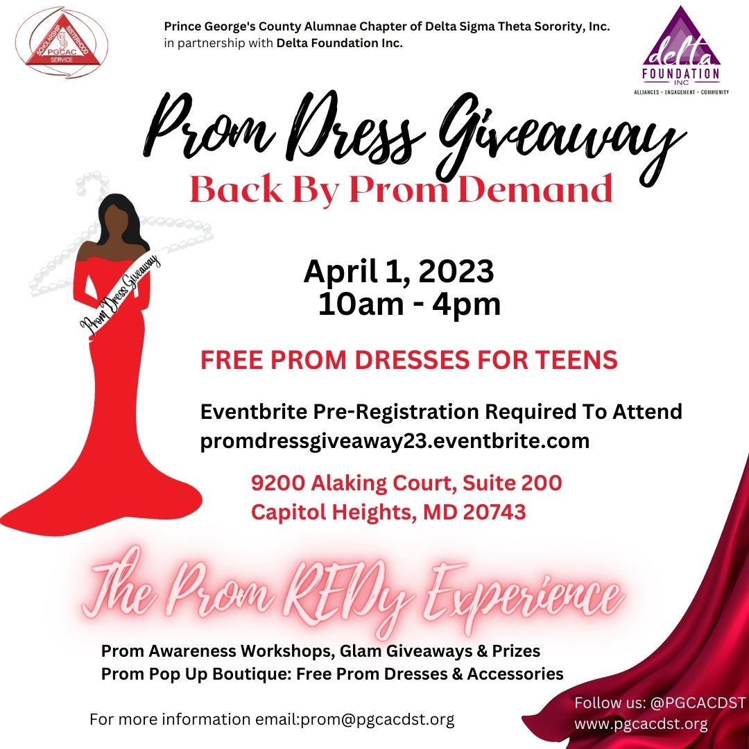 pgcacdst's tweet image. High schoolers: Join us for our PROM DRESS GIVEAWAY on 4/1. We'll have a FREE prom dress, jewelry &amp;amp; accessories boutique, plus fun workshops. ALL SIZES WELCOME! Free but you must register: promdressgiveaway23.eventbrite.com
#PGCACDST #promstyle #DMVProm #PromSeason #PromDress #Classof2023