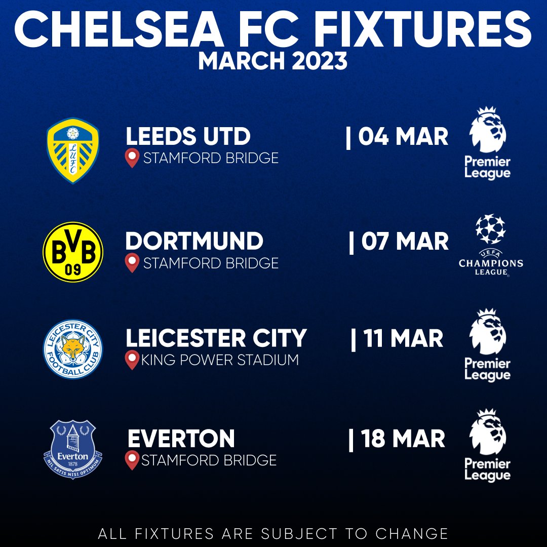 TheCFCTALKPod's tweet photo. New month!🗓️ 

Here's a look at Chelsea's fixture as we have an all important UCL tie!

♦️ Leeds Utd - Home
♦️ Dortmund - Home
♦️ Leicester City - Away
♦️ Everton - Home

#ChelseaFC | #CFC | #UCL | #EPL

Your thoughts?👇 https://t.co/00l8RcBVDz