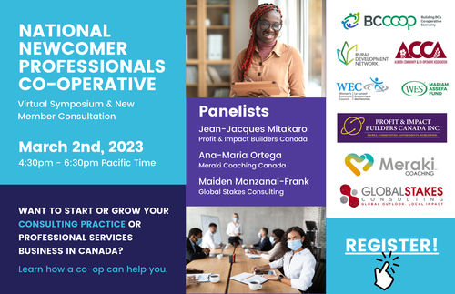 Are you a new immigrant to Canada? Do you want to start or grow your consulting practice or professional services business? Join us online TOMMORROW from 4:30-6:30pm for a virtual symposium &amp; learn how a co-op can help you. Register:  bit.ly/3ZtnG1Z. Please share!