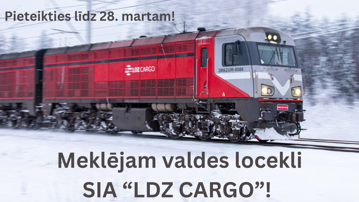 💼#teirdarbs
❗️Aicinām pieteikties konkursā uz vakanto SIA “LDZ CARGO” valdes locekļa amatu (atbildības jomas: korporatīvā pārvaldība, uzņēmuma pamatdarbība, personālvadība, finanses un iepirkumi)! <a href="/VAS_LDz/">Latvijas dzelzceļš</a> 
✍️Pieteikšanās: līdz 28.03.2023.
👉Lasiet vairāk:ej.uz/Cargo_valdes_l…