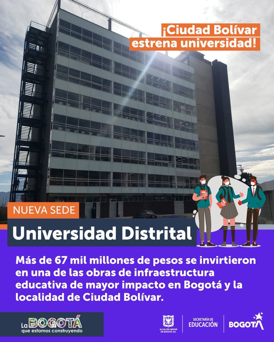 ¡Buenas noticias para Ciudad Bolívar! #BogotáEstrenaU 🎉

La sede #ElEnsueño  de la Facultad Tecnológica de la @udistrital contó con inversiones cercanas a los $67.800 millones de pesos. Las obras que mejoran la educación son una prioridad en la #LaBogotáQueEstamosConstruyendo