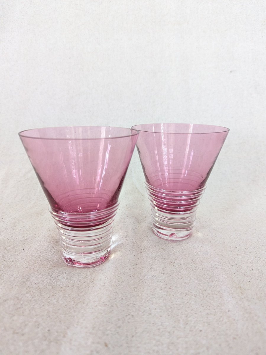 Stephen Myers - Pair of Corfu Cocktail Highball Glasses - Hand Blown and Colored - Smyers Glass - Pink - 4 1/4' tall x 3 5/8' mouth opening etsy.me/41CLqCI #pink #no #glass #stephenmyers #highballglasses #blownglass #pinkhighballs #pinkglasses #1980sblownglass