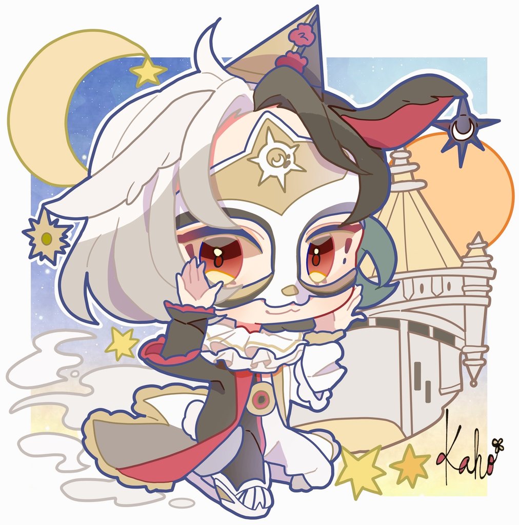 1boy male focus chibi mask solo animal ears moon  illustration images