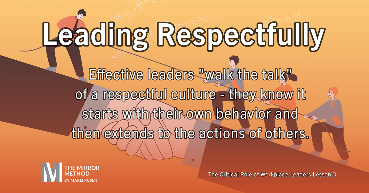 MarliRusen's tweet photo. Effective leaders "walk the talk" of a respectful culture - they know it starts with their own behavior and then extends to the actions of others. #LeadingRespectfully #LeadershipMatters #HR https://t.co/wPPEf9IfsI