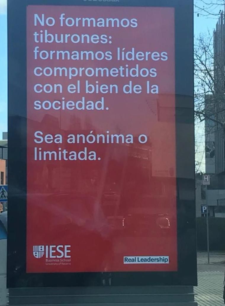 Visto en la calle. No soy ex alumna de <a href="/iesebschool/">IESE Business School</a>, pero me encanta el claim.

Un gran propósito.