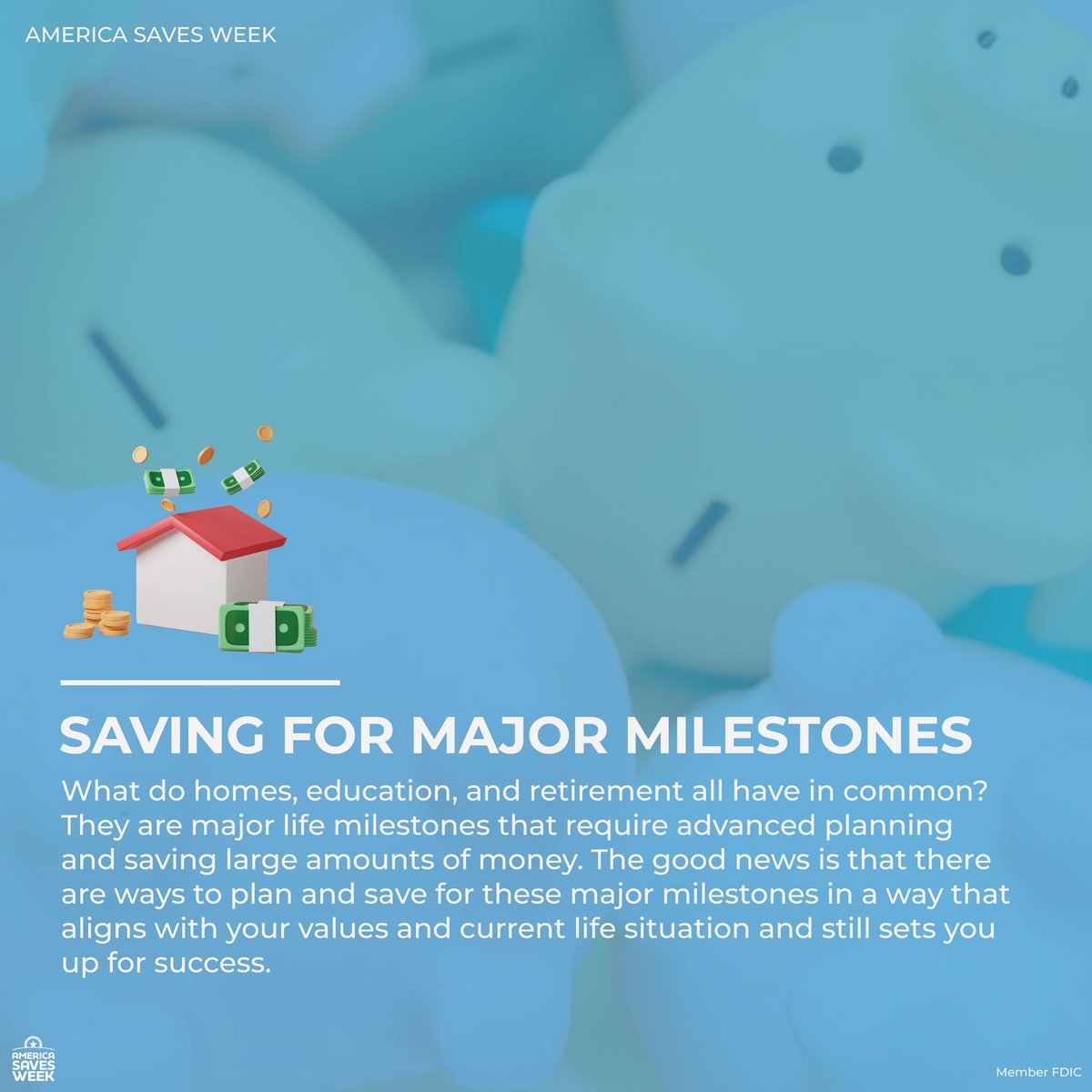 #Save4MajorMilestones While the sooner you can start saving for major life milestones the less you will have to save each month, recognize that your situation will determine when and how you are able to start saving. @AmericaSaves

#ASW2023 #StateBankofReeseville #SaveHere