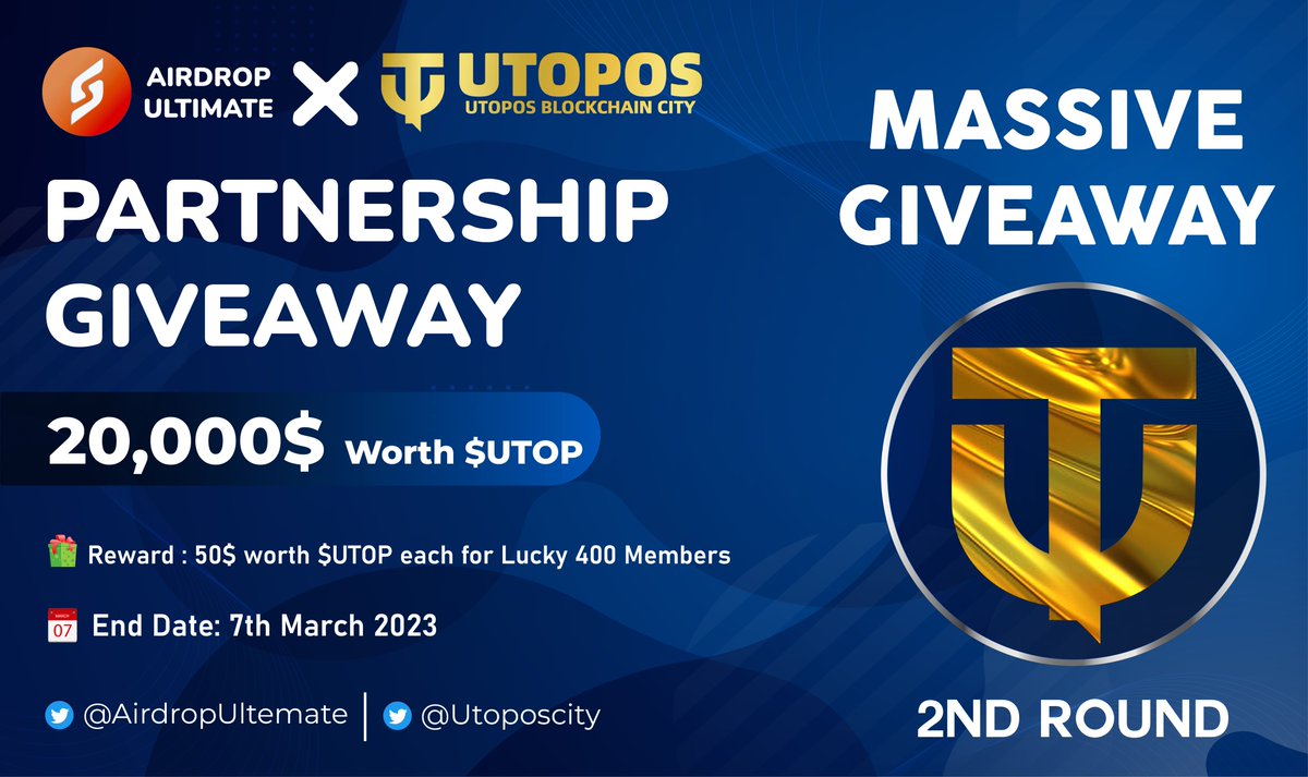 AirdropUltemate's tweet photo. New Giveaway: @utoposcity X @AirdropUltemate 2nd Round
Reward: 20000$ worth $UTOP
Distribution: 10th March 

🔗Giveaway Link: https://t.co/cVYXhiMFTB

-Complete all tasks of the giveaway
-Submit your Matic wallet address
-For 400 Random Lucky peoples
-Done

#Airdrop #Matic $UTOP https://t.co/oz62gzTHB7