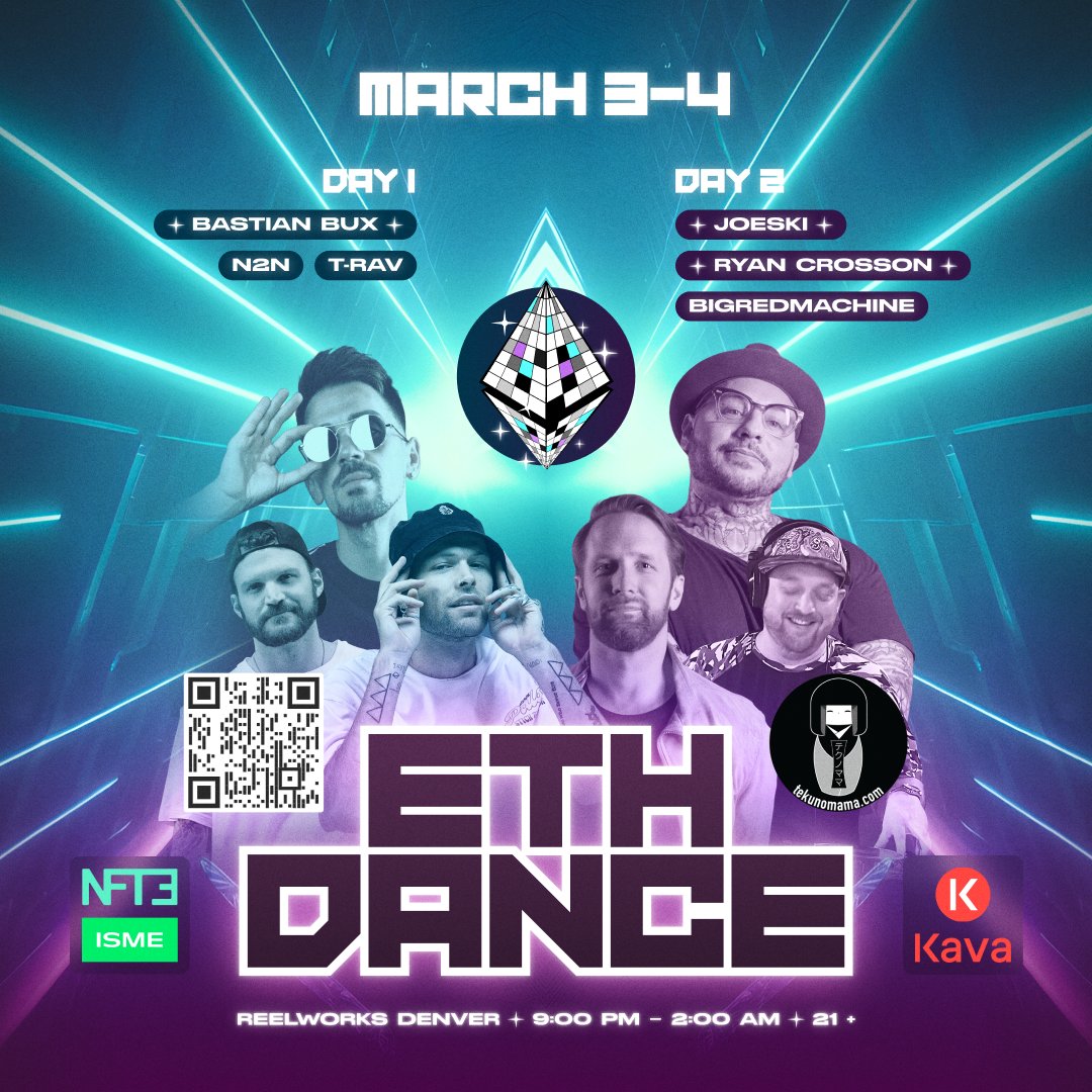 Super excited for <a href="/EthDanceParty/">EthDance</a> this weekend!  Shoutout to <a href="/NFT3com/">NFT3</a> for sponsoring the event!!