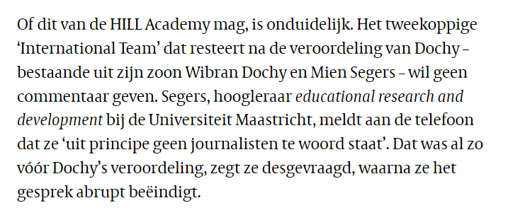 MickPersson's tweet photo. Er zaten veel ontluisterende passages in dit verhaal van @miserus en @Irene_deZwaan over mislukte onderwijsvernieuwing - een aan de charlatan verbonden hoogleraar aan de @Unimaas die 'uit principe' geen journalisten te woord staat was er één van. https://t.co/KJ6qkX8g4r https://t.co/gBYgpsWuxH