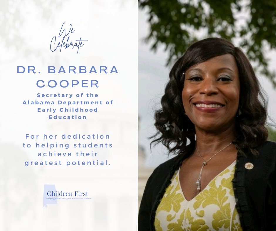 ALChildrenFirst's tweet photo. We celebrate women. Dr. @barbarajeancoop has dedicated over 30 years to helping students achieve their greatest potential. She is the Secretary of the Alabama Department of Early Childhood Education (DECE) appointed by Governor Kay Ivey.
#WomensHistoryMonth #ALChildrenFirst https://t.co/0dBjbcYuAW