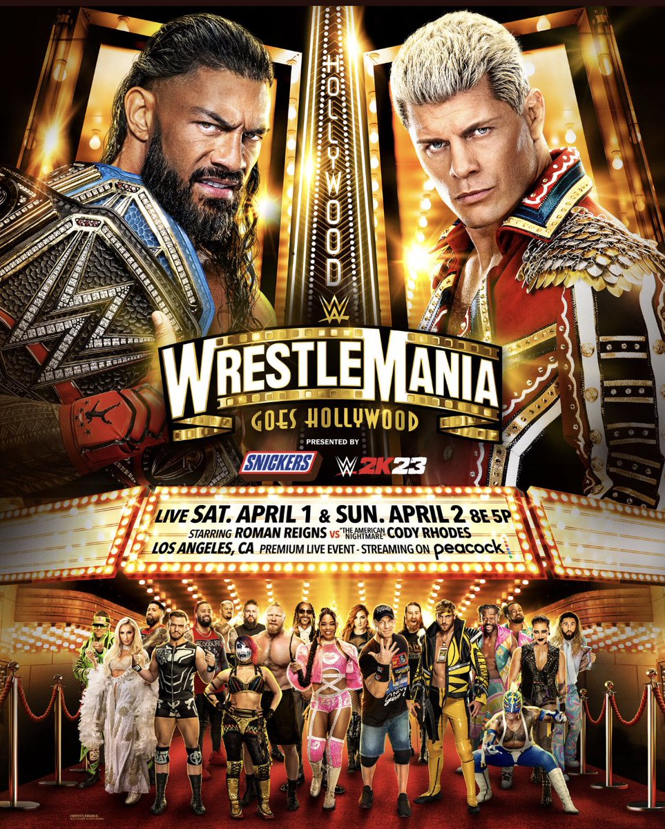 WrestleOps's tweet photo. WWE have dropped the official #WrestleMania 39 goes Hollywood poster 🔥🔥🔥 https://t.co/sWQy2hSxW2