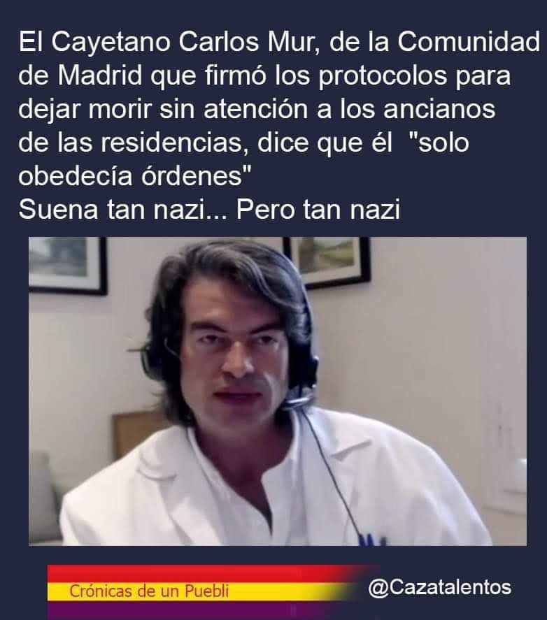 roserdemar's tweet photo. ESTE HOMBRE FUE COMPLICE DE AYUDO FUE QUIEN FIRMO LOS PROTOCOLOS PARA DEJAR MORIR A CASI 8.000 ANCIANOS...
QUE OS PARECE SI LA HACEMOS CORRER PARA Q ESPAÑA SEPA QUIEN ES ESTE HOMBRE.... https://t.co/k74EzCsWi3