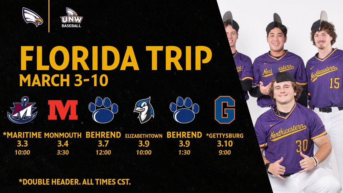 UNWBaseball's tweet photo. 😎☀️🌴⚾️ THE TRIP BEGINS TODAY! 

Follow the Eagles all trip long RIGHT HERE as they kickoff the 2023 season in sunny Florida! 

🦅 #CompeteWithPurpose https://t.co/M0MKEENHn3
