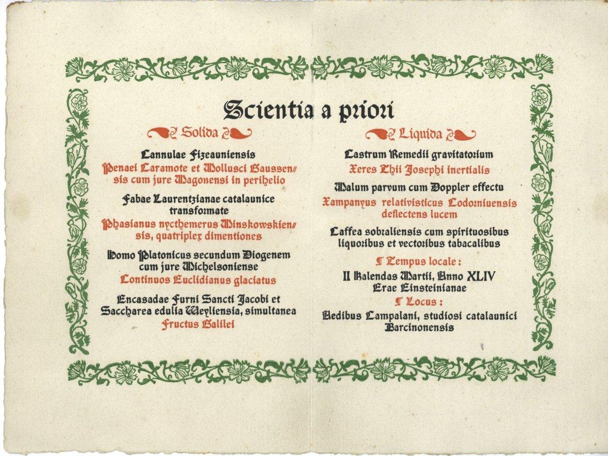 iec's tweet photo. 🍽️ El 27 de febrer de 1923 #Einstein va ser homenatjat en un sopar «relativista» a casa de Rafael Campalans.
 
🍷#Sabíeu que el menú, elaborat per la mare de Campalans, estava escrit en llatí?
 
A l’#IEC en conservem una còpia! 

👇 Aquí teniu el menú detallat https://t.co/dgc4WNdlt0