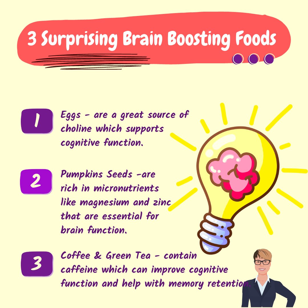 And coffee and green tea contain caffeine which can improve cognitive function and help with memory retention. So, next time you're thinking about what to eat, consider adding these brain-boosting foods to your plate! 2/2

#brainfood
#Kamlops
#foodasmedicine
#holisticnutritionist