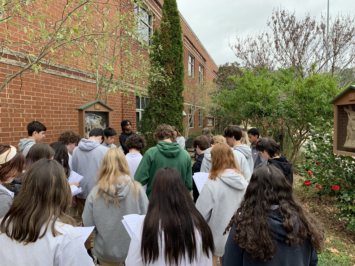 6th and 7th period Sophomore Theology classes prayed the Stations of the Cross today in our prayer garden.