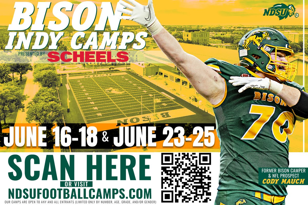 Did you know future NFL draft pick, Cody Mauch, attended Bison Football camps? Make the right choice and attend the best in the midwest! 

Get signed up for Indy Camp today: NDSUFootballCamps.com