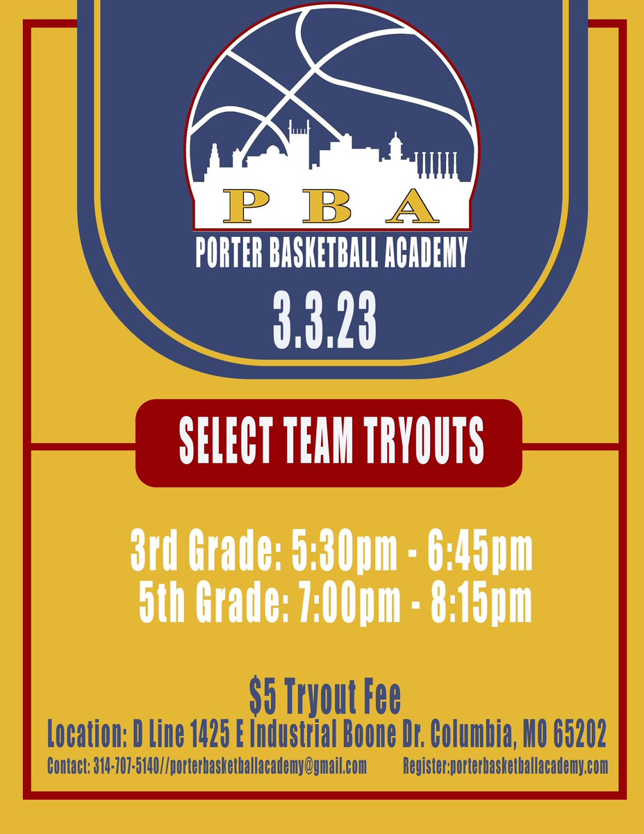 PBA_Como's tweet image. 🚨Tryout update🚨 3rd &amp;amp; 5th grade will be on 3/3. 6th and 4th grade will be on 3/4. Both tryouts are now at D Line Gym. Register at porterbasketballacademy.com.