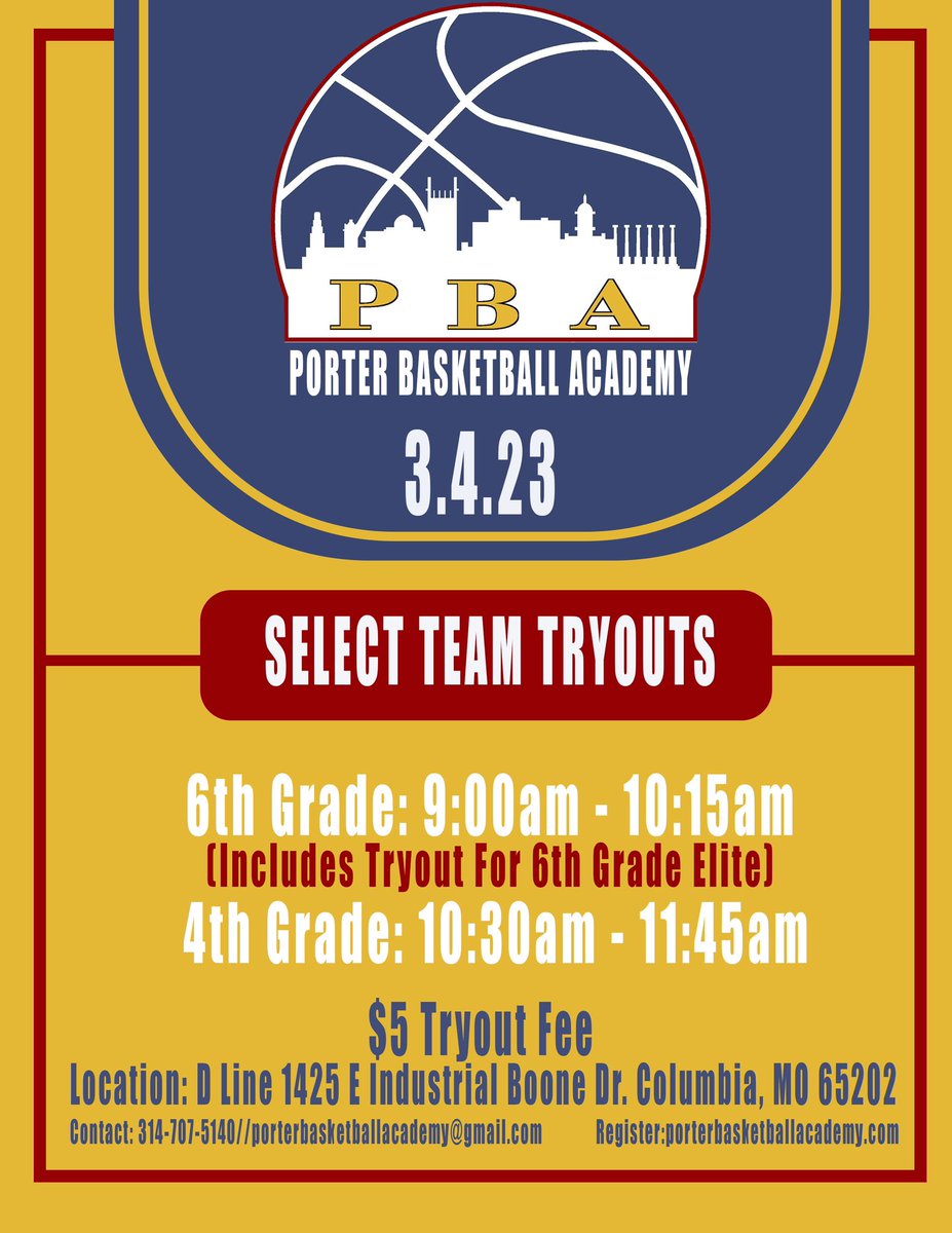 PBA_Como's tweet image. 🚨Tryout update🚨 3rd &amp;amp; 5th grade will be on 3/3. 6th and 4th grade will be on 3/4. Both tryouts are now at D Line Gym. Register at porterbasketballacademy.com.