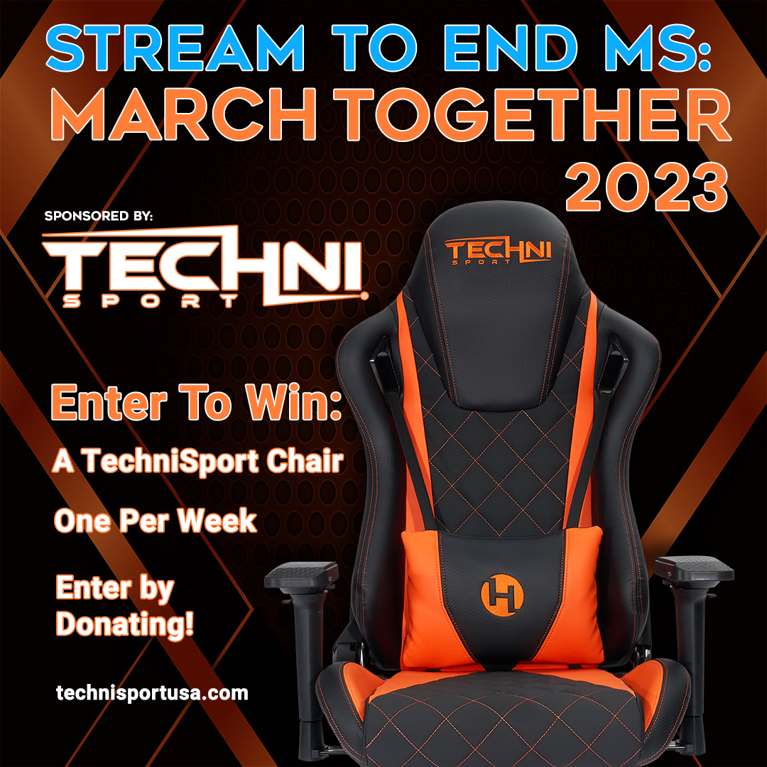 StreamToEndMS's tweet image. Everyone who makes a donation to the March Together 2023 event from March 1 - March 11, will be entered to win the first of four of these amazing gaming chairs donated by @TechniSport.  Must be in the continental US to be eligible.