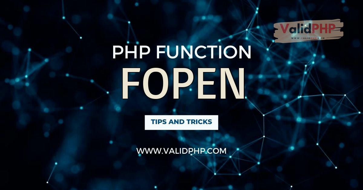 FlipXAds's tweet image. PHP function fopen()
#fclose() #fgets() #fopen() #fwrite()

fopen() is a built-in PHP function that is used to open a file. This function returns a file pointer resource that is used in subsequent file operations.

Syntax

PHPresource fopen (

validphp.com/php-function-f…