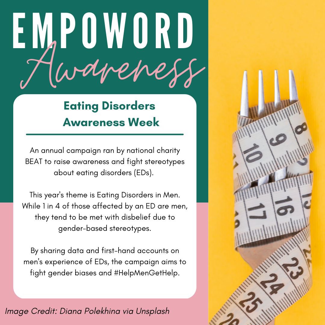 empowordjournos's tweet photo. TW: Eating Disorders

This week is Eating Disorders Awareness Week, an annual campaign led by @beatED 

#HelpMenGetHelp https://t.co/o50jR9r0RV
