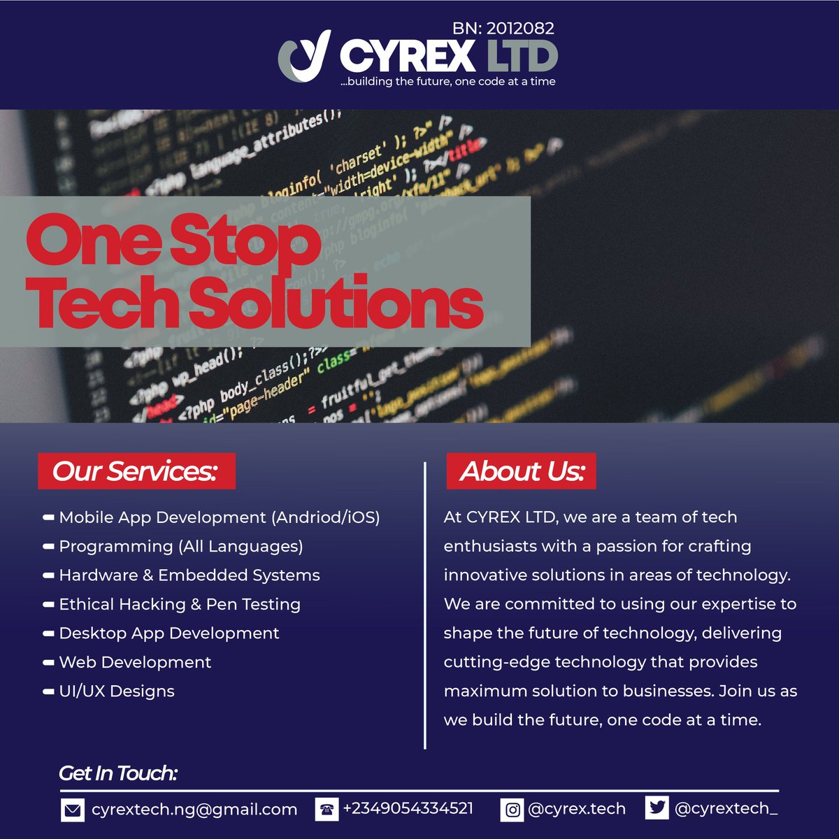 CyrexTech_'s tweet image. Contact Us for your IT services
