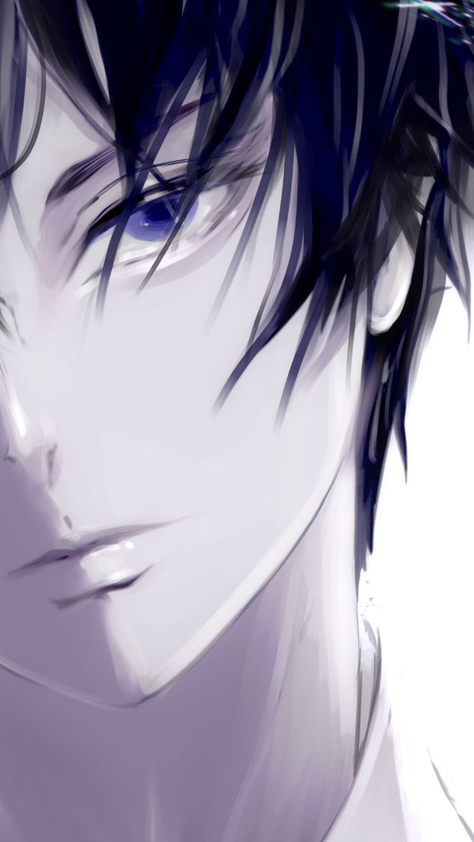 solo 1boy male focus black hair close-up blue eyes looking at viewer  illustration images