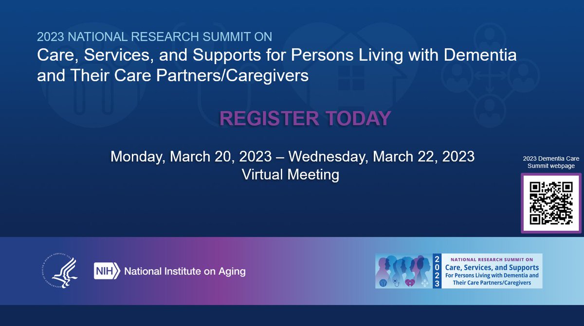 NIHAging's tweet photo. Scientists and #researchers: Have you registered for the 2023 Dementia Care and Caregiving Research Summit? The event will be held virtually March 20-22. Learn more about the summit and register here: https://t.co/W9wkN2ZUIX   #DementiaCareSummit https://t.co/kNiflsVNKG