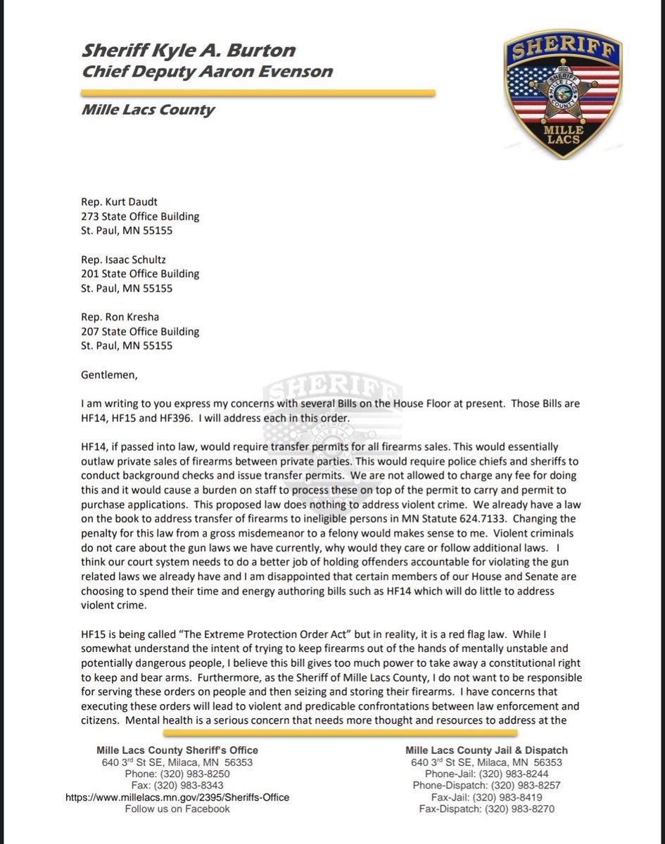 ImSchultz's tweet photo. Thanks to Mille Lacs County Sheriff Kyle Burton for adding his voice in opposition to radical gun control! @mnguncaucus #mnleg https://t.co/sB7y8NqGqy