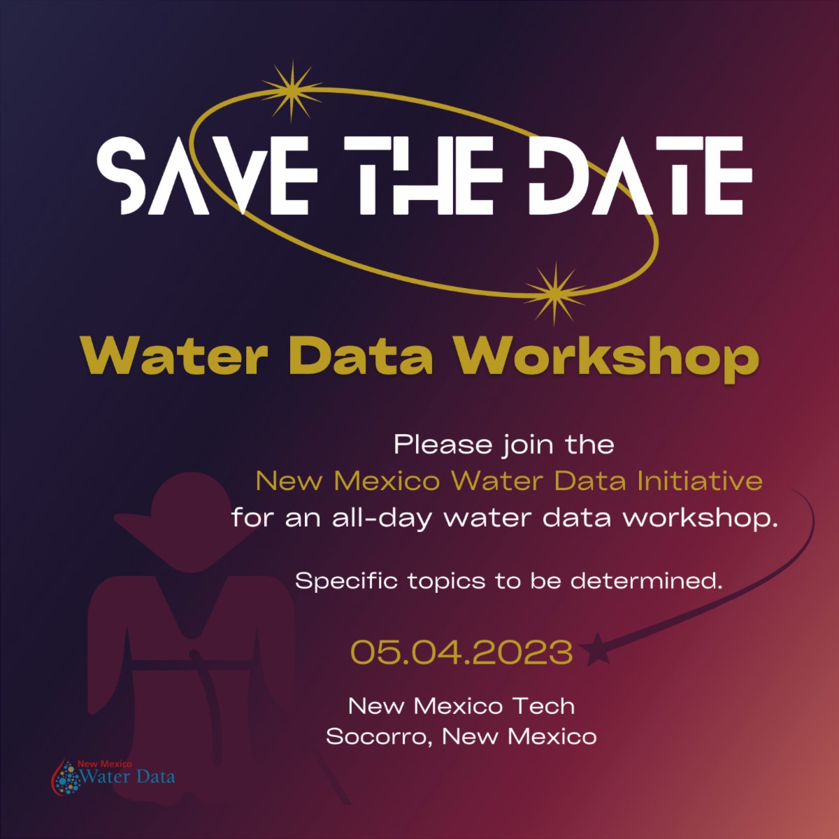 Join us to learn new ways to find, access, and use water data with the NM Water Data Initiative. Discuss building water data apps,  developer skills, and NM state agency updates.
 
Free event in Socorro, NM on May 4th, 2023. 
Details &amp; reg: conta.cc/3Zi7fp1