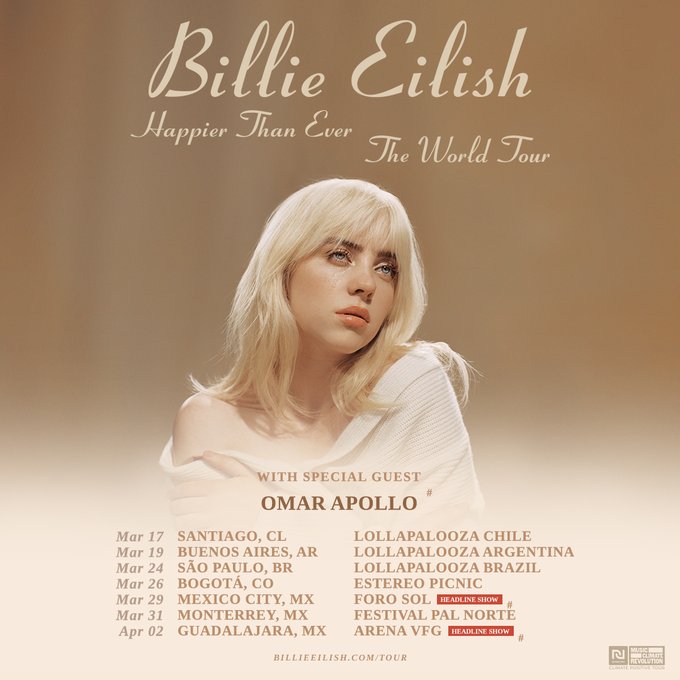 Happier Than Ever, The World Tour
@OmarApollo is ing Billie for both headline shows in Mexico this