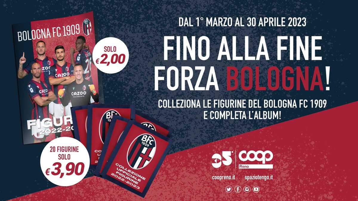 IL 1° ALBUM DI FIGURINE DEDICATO AL <a href="/Bolognafc1909/">Bologna FC 1909</a> :: 
Sei pronto per la raccolta delle figurine del Bologna Fc 1909?
Scopri qui l'elenco dei negozi #CoopReno aderenti all'iniziativa 
➜ coopreno.it/il-primo-album…
 #noicooprenorossoblu