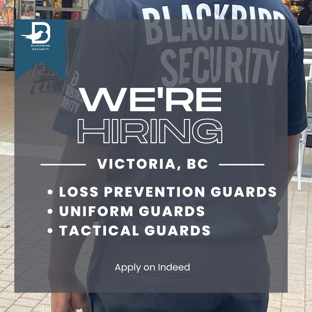 Blackbird Security is hiring in Victoria BC - want to work with us? We are looking for individuals with a passion for safety and security. We are hiring for part-time, full-time, and on-call positions. A valid BC Security License is required.

#SecurityJobs #VictoriaJobs