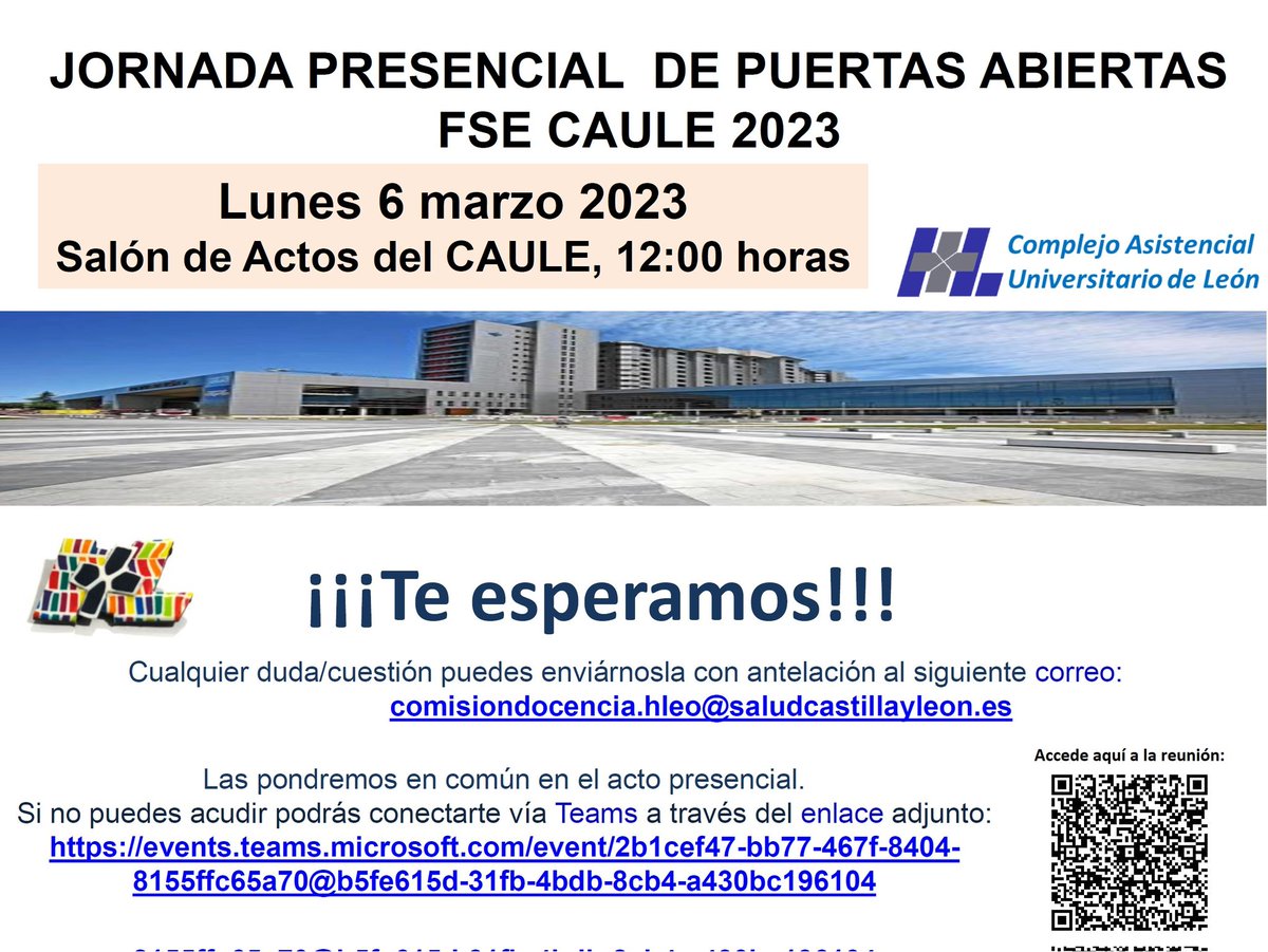 ¿Acabas de hacer el MIR y estás buscando qué especialidad escoger?
Si te interesa, te invitamos a conocer el Hospital de León y las especialidades que oferta.
Este lunes te lo contamos todo.
Puedes venir presencial o virtualmente.
¡No te lo puedes perder!
#2MIR23