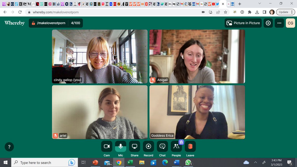 Great @Whereby call today w <a href="/arielmtnz/">ariél martinez</a> <a href="/AbigailAMlinarB/">Abigail A. Mlinar Burns</a> + amazing @MakeLoveNotPorn Ambassador <a href="/YesGoddessErica/">Goddess Erica</a>, who holds monthly MakeLoveNotPorn remote watch parties - sign up here:  eventbrite.com/e/realworldsex… + email hello@dominationcoaching.com to go on watch party email list😍