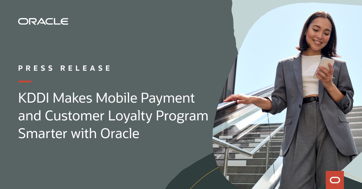 fteter's tweet photo. KDDI, Japan’s leading telecommunications carrier, chooses @OracleDatabase to speed payment processing by more than 5X and application development by 30 percent. https://t.co/YOvuJ1iHhm https://t.co/MFzWU2JIVa