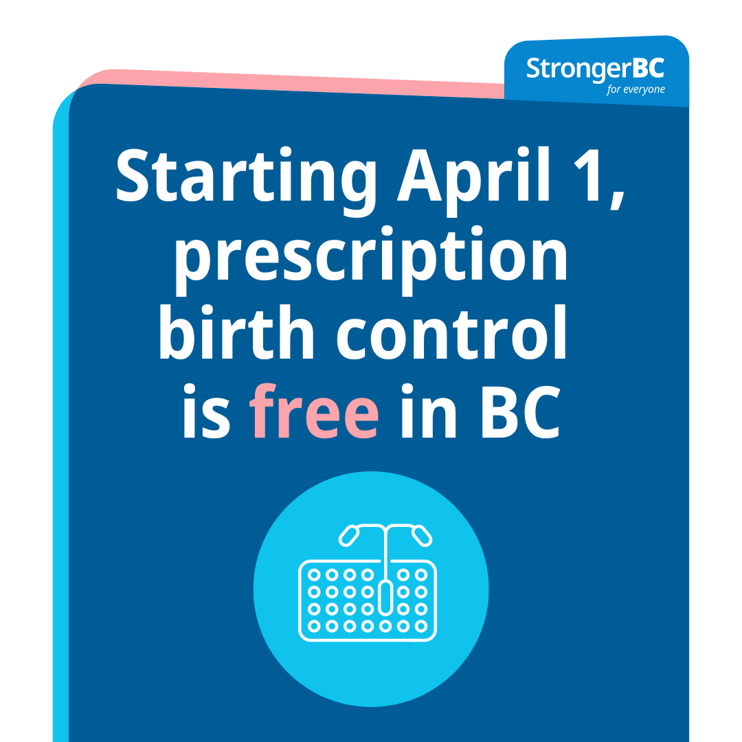 Everyone should have the freedom to choose when it comes to their reproductive health – without cost as a barrier. That's why as of April 1, 2023, prescription contraceptives will be free to all BC residents – a first in Canada. StrongerBC.gov.bc.ca #BCBudget #StrongerBC