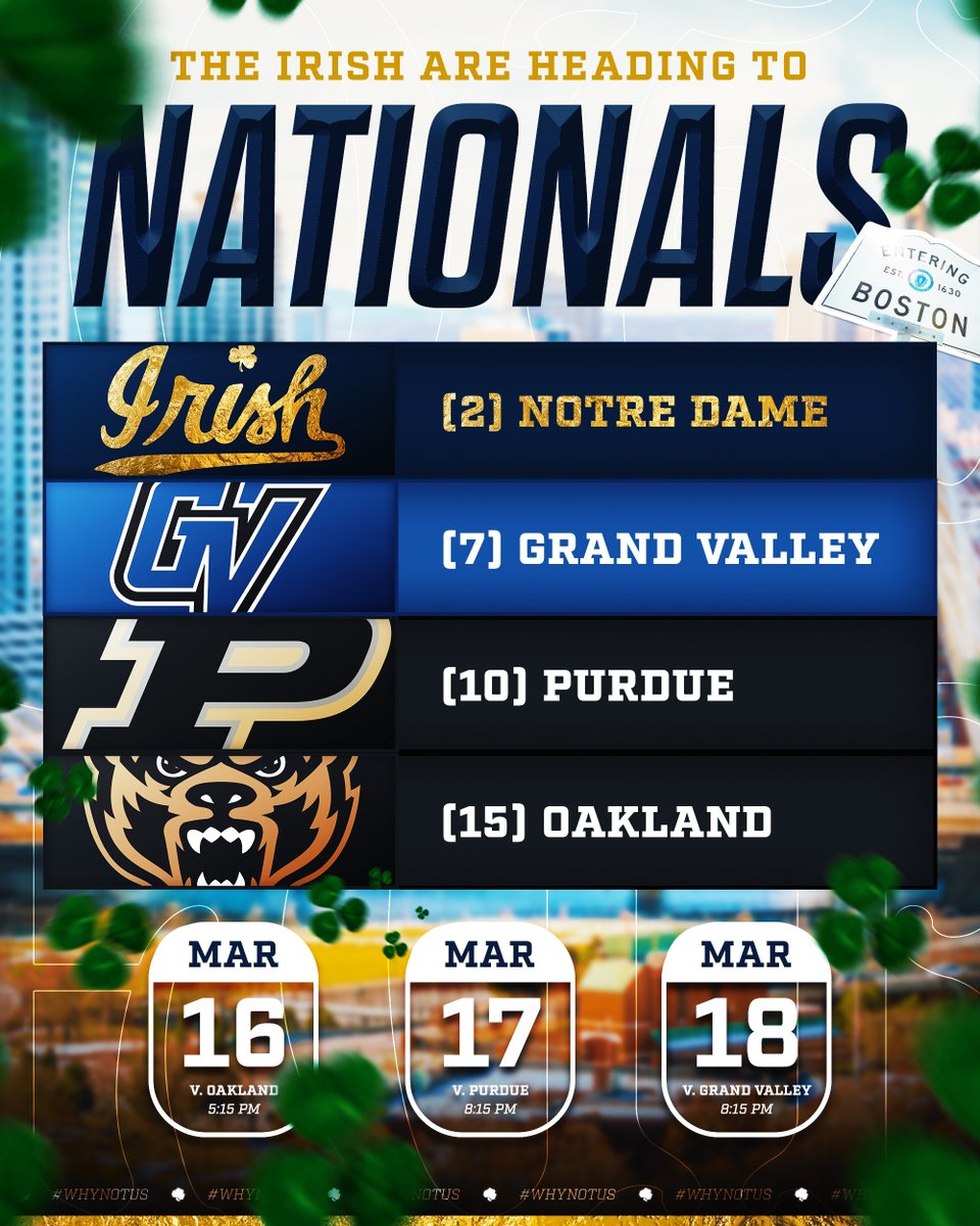 𝐖𝐄'𝐑𝐄 𝐒𝐇𝐈𝐏𝐏𝐈𝐍𝐆 𝐔𝐏 𝐓𝐎 𝐁𝐎𝐒𝐓𝐎𝐍

The Irish have accepted their bid as the #2 Seed for Nationals! #WhyNotUs