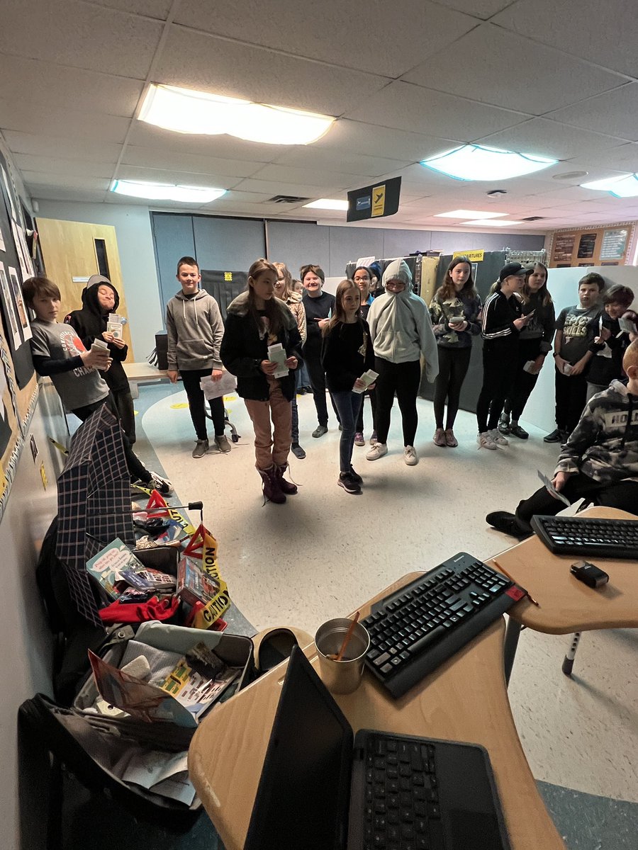 CCAgrade5's tweet photo. Literacy at its most creative. Live writing prompt - full airport experience. Entire school (K-8) involvement. What a great way to build school community and excitement for writing! #rvsed @CochraneAcademy #grade6 https://t.co/azboxmeBrs