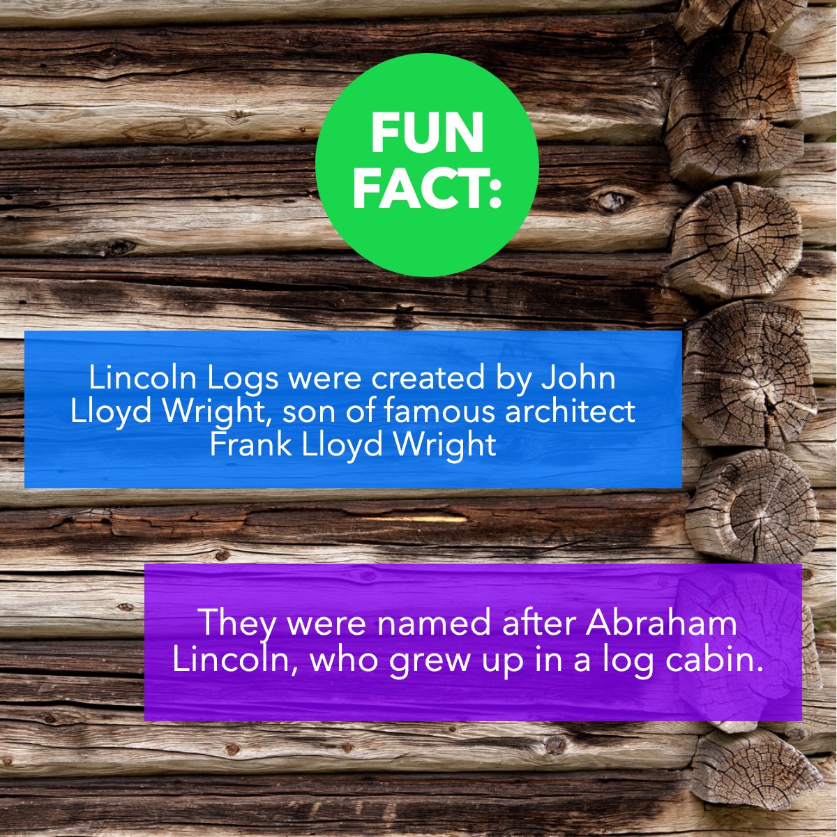 Originally made of redwood, the logs are now made of several species. 🤓

#lincolnlogs    #logs    #logcabin 
#cherylcitro