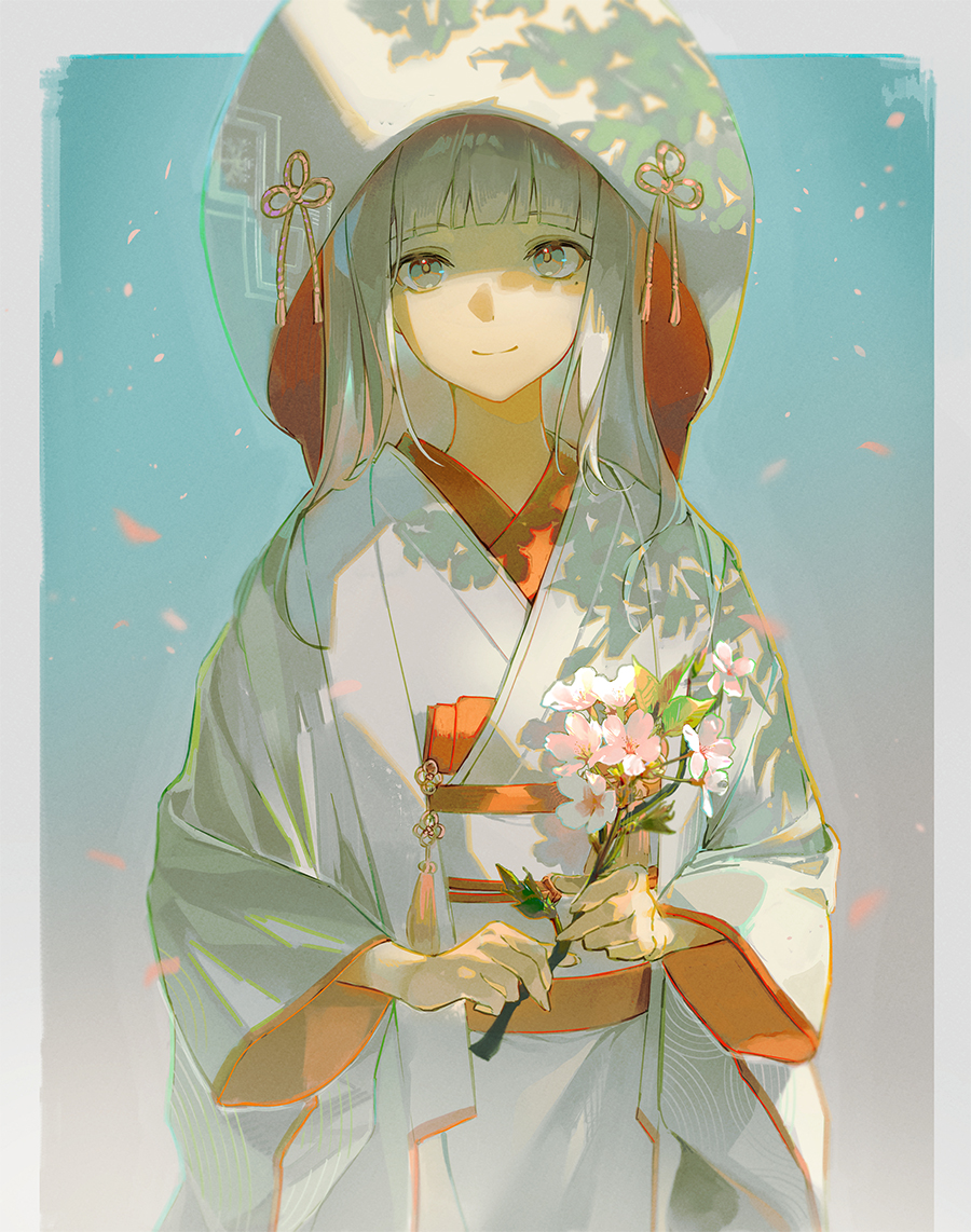 1girl kimono japanese clothes solo uchikake wataboushi flower  illustration images