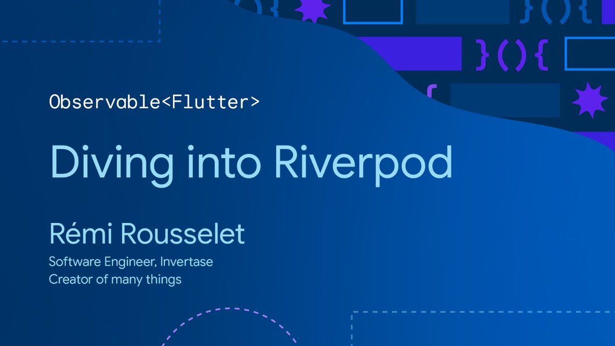 FlutterDev's tweet photo. How does Riverpod actually work? 🤔

On this week’s episode of #ObservableFlutter, @craig_labenz and special guest @remi_rousselet pull back the curtain and explain. 

Set a reminder for tomorrow at 9am PT → https://t.co/Qbsbus2Ho9 https://t.co/t7ziwK6Day